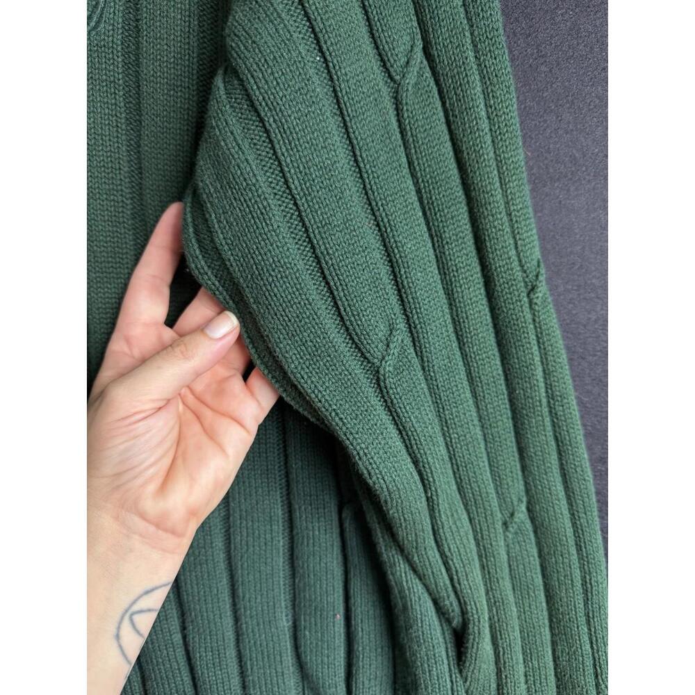 Nautica Chunky Knit Cotton Grandpa Sweater Green Medium Classic - Picture 2 of 9